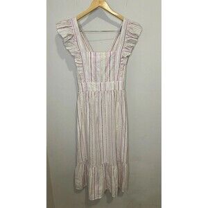 NWT LOFT 100% Cotton Striped Metallic Ruffle Midi Dress
